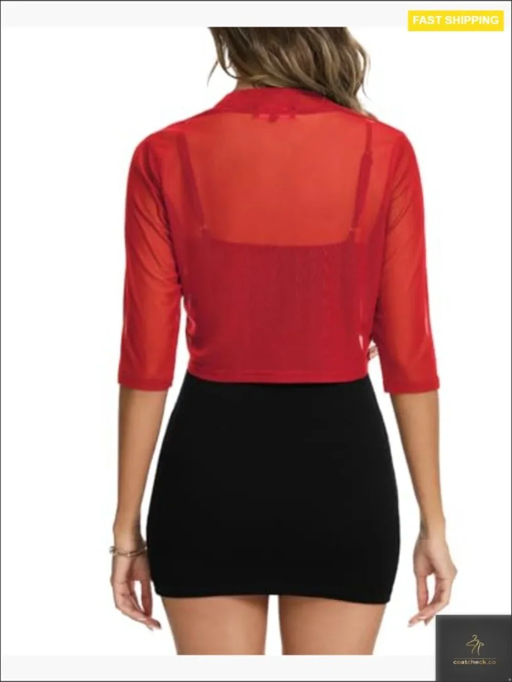 Elegant 3/4 Sleeve Sheer Shrug Bolero Open Front Mesh Cropped Cardigan for